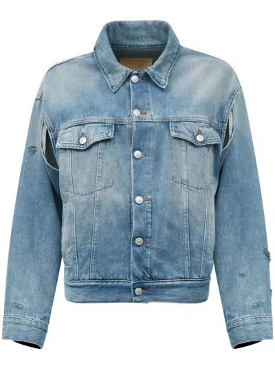 Mm6 Maison Margiela Mm6 By Maison Margiela Washed Denim Jacket With Distressed Detailing In Blue