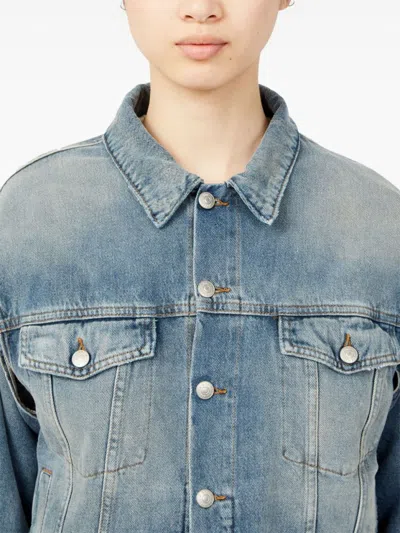Mm6 Maison Margiela Mm6 By Maison Margiela Washed Denim Jacket With Distressed Detailing In Blue