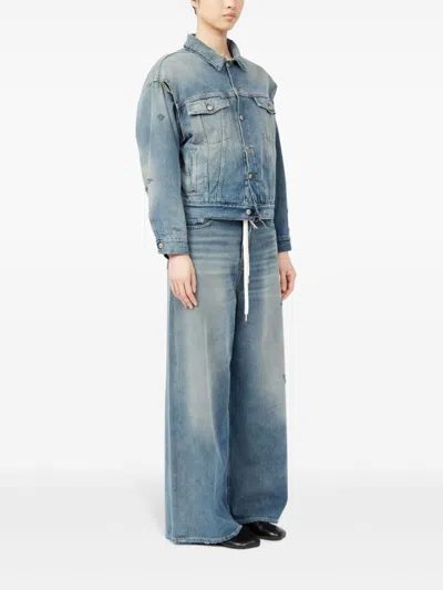 Mm6 Maison Margiela Mm6 By Maison Margiela Washed Denim Jacket With Distressed Detailing In Blue