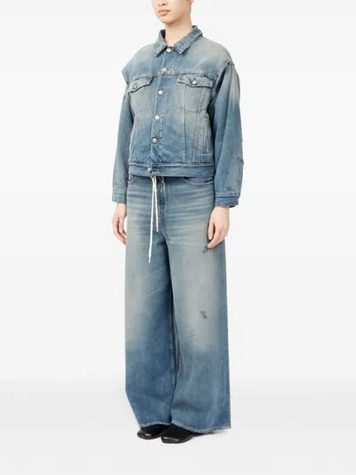 Mm6 Maison Margiela Mm6 By Maison Margiela Washed Denim Jacket With Distressed Detailing In Blue