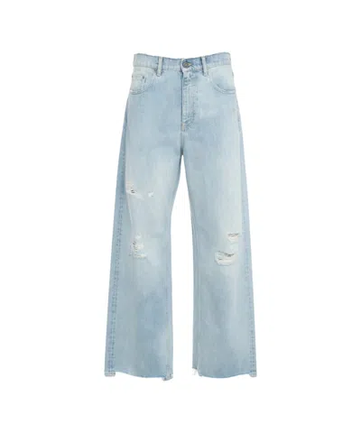 Golden Goose Fringed Hem Wide Leg Destroyed Jeans In Blue