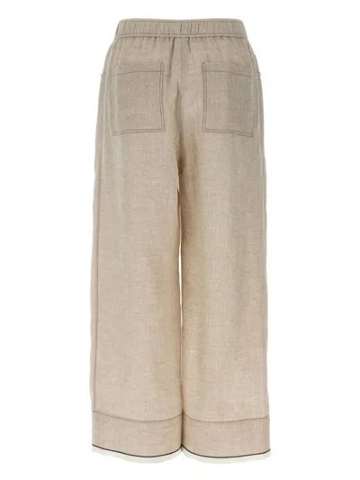 Brunello Cucinelli Relaxed Straight-leg Trousers With Logo Patch In Neutral