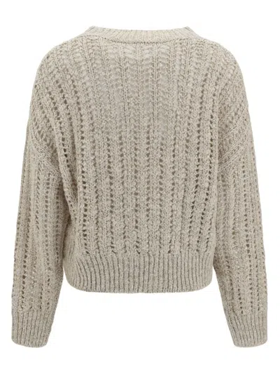 Brunello Cucinelli Oversized Cable-knit Sweater With V-neckline In Neutral