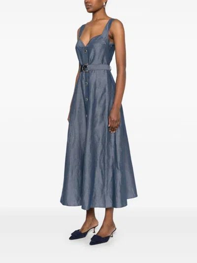 Liu •jo Liu Jo Midi Dress With Sweetheart Neckline In Blue
