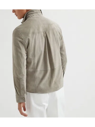 Brunello Cucinelli Khaki Coat With Classic Collar In Gray