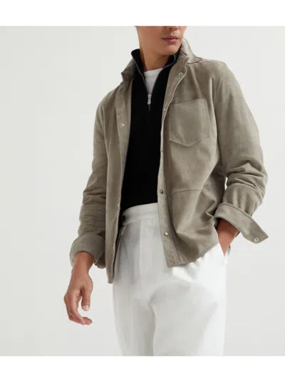 Brunello Cucinelli Khaki Coat With Classic Collar In Gray