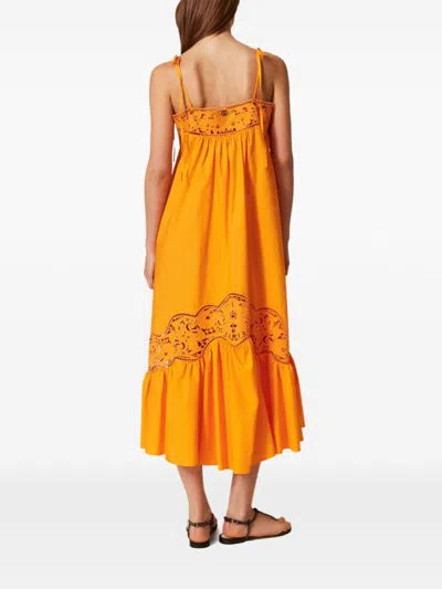 Twinset Twin-set Maxi Dress With Thin Shoulder Straps In Orange