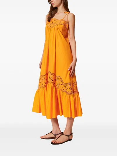 Twinset Twin-set Maxi Dress With Thin Shoulder Straps In Orange