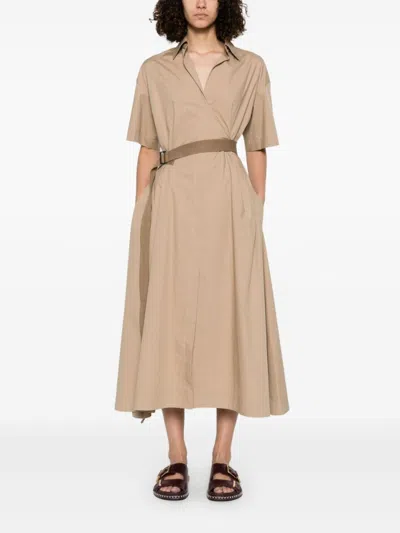Brunello Cucinelli Women Cotton Belted Dress In Neutral