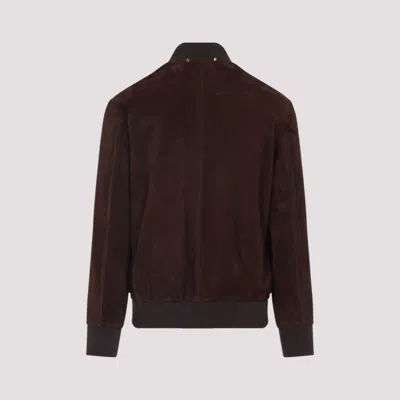 Paul Smith Red Lamb Suede Leather Regular Fit Bomber Jacket In Brown