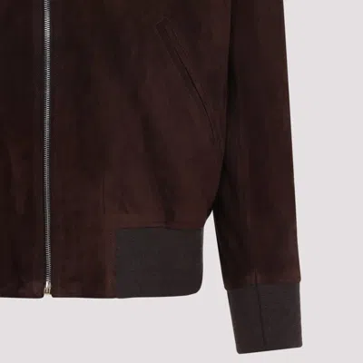 Paul Smith Red Lamb Suede Leather Regular Fit Bomber Jacket In Brown