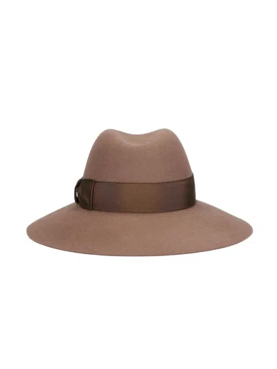 Borsalino Wide-brimmed Claudette Felt Hat With Logo Band In Brown