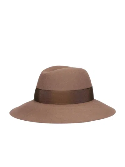 Borsalino Wide-brimmed Claudette Felt Hat With Logo Band In Brown