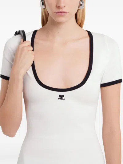 Courrèges Scoop Neck Dress With Embroidered Logo In White