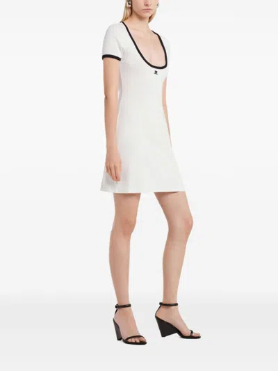 Courrèges Scoop Neck Dress With Embroidered Logo In White