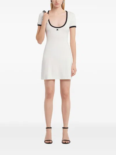 Courrèges Scoop Neck Dress With Embroidered Logo In White