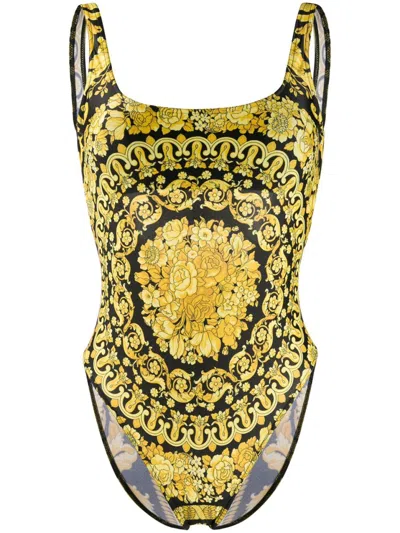Versace Barocco Classico One Piece Swimsuit In Yellow
