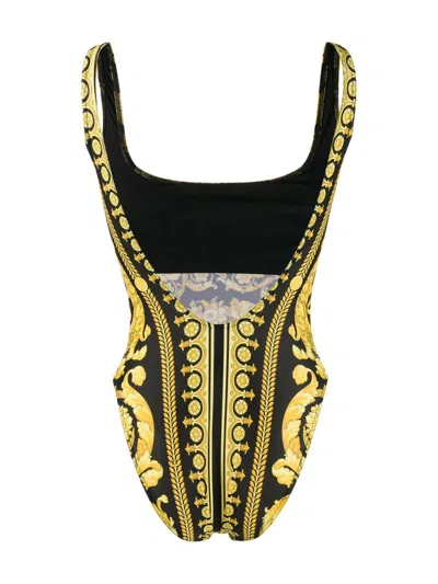 Versace Barocco Classico One Piece Swimsuit In Yellow