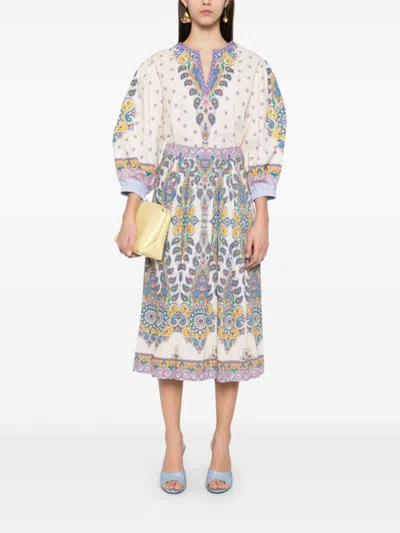 Etro V-neck Top With Long Puff Sleeves In White