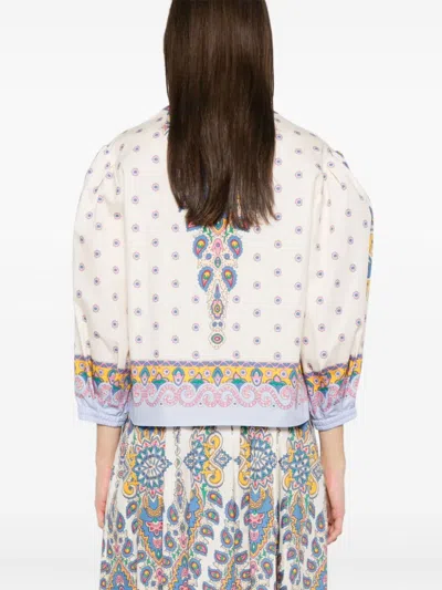 Etro V-neck Top With Long Puff Sleeves In White