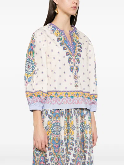 Etro V-neck Top With Long Puff Sleeves In White