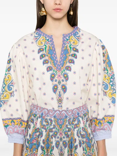 Etro V-neck Top With Long Puff Sleeves In White