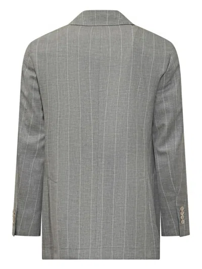 Brunello Cucinelli Double-breasted Grey Blazer With Pinstripe Pattern In Gray