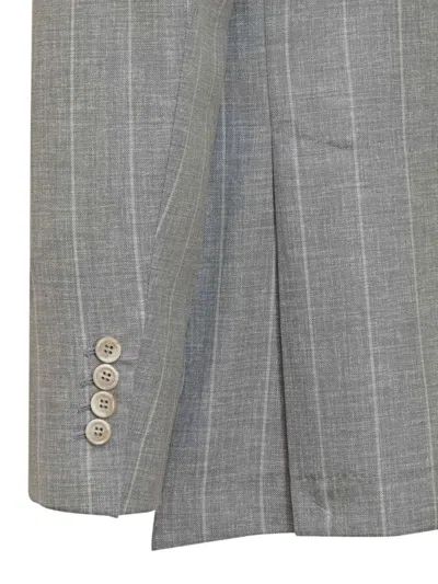 Brunello Cucinelli Double-breasted Grey Blazer With Pinstripe Pattern In Gray