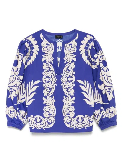 Etro Blue And White Paisley Blouse In Blue