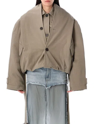 Balenciaga Flipped Hooded Trench Coat In Neutral