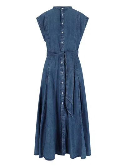 Polo Ralph Lauren Womens Indigo Belted Sleeveless Denim Midi Dress In Blue