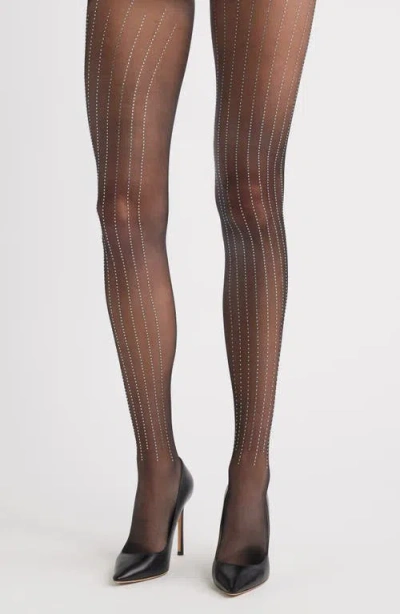 High Heel Jungle Linear Crystal Tights In Black