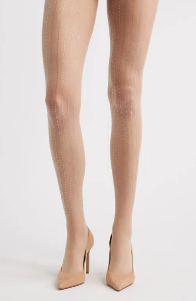 High Heel Jungle Linear Crystal Tights In Neutral