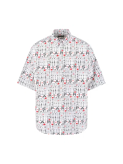Balenciaga Printed Short Sleeve Shirt With Button-down Collar In White
