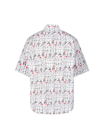Balenciaga Printed Short Sleeve Shirt With Button-down Collar In White