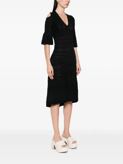 Twinset Twin-set Cut-out Black Dress With Flared Skirt In Black