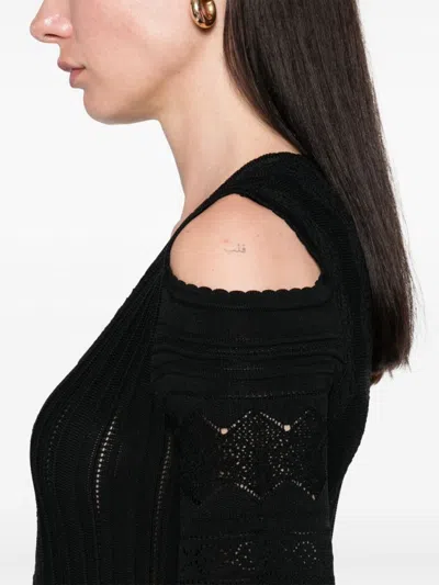 Twinset Twin-set Cut-out Black Dress With Flared Skirt In Black