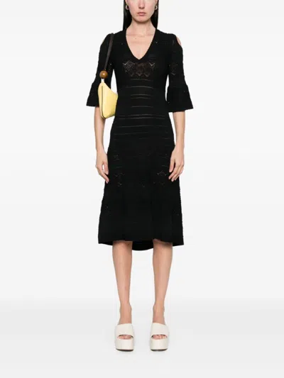 Twinset Twin-set Cut-out Black Dress With Flared Skirt In Black