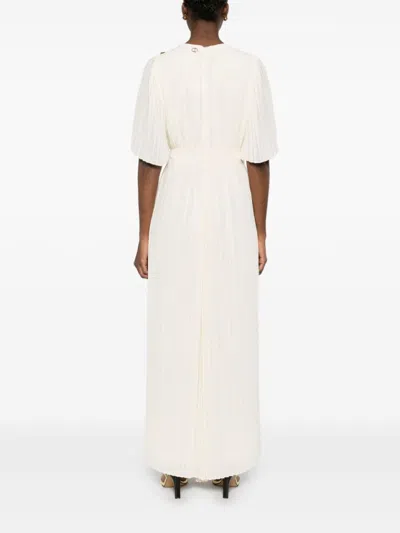 Twinset Twin-set Fully Pleated Light Beige Maxi Dress In White