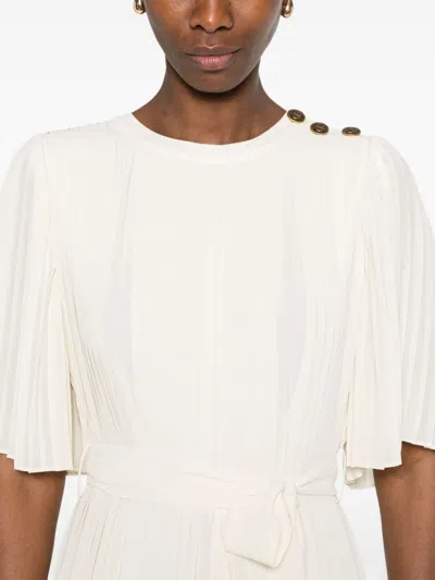 Twinset Twin-set Fully Pleated Light Beige Maxi Dress In White
