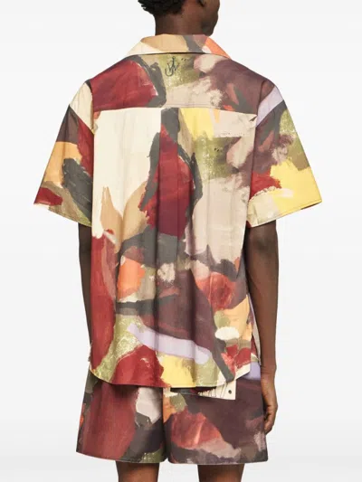 Jw Anderson J. W. Anderson Wide V-neck Short Sleeve Shirt With Abstract Print In Multi