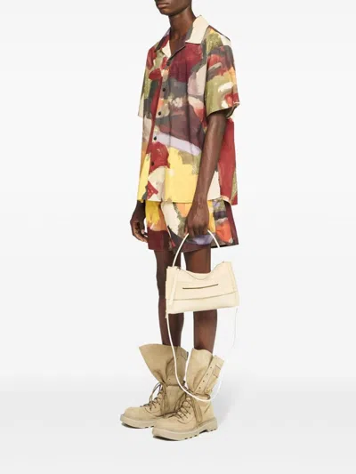 Jw Anderson J. W. Anderson Wide V-neck Short Sleeve Shirt With Abstract Print In Multi
