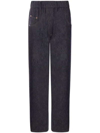 Brunello Cucinelli Straight Leg Trousers With Contrast Stitching In Blue
