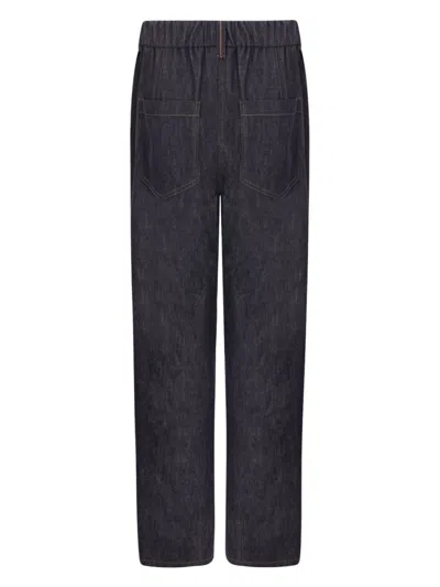 Brunello Cucinelli Straight Leg Trousers With Contrast Stitching In Blue