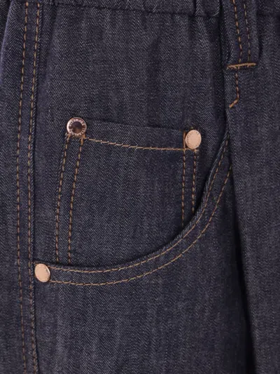 Brunello Cucinelli Straight Leg Trousers With Contrast Stitching In Blue