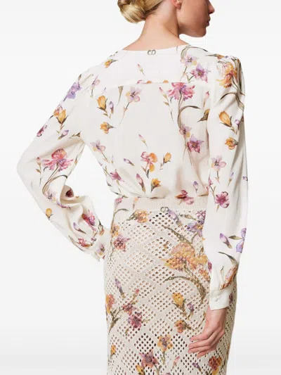 Twinset Twin-set V-neck White Shirt With Floral Print In White