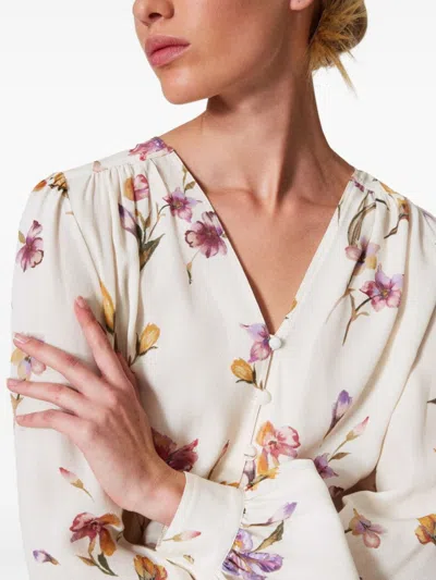 Twinset Twin-set V-neck White Shirt With Floral Print In White