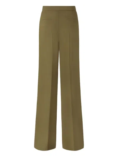 Pinko High-waisted Tailored Olive Green Trousers With Pressed Creases In Green