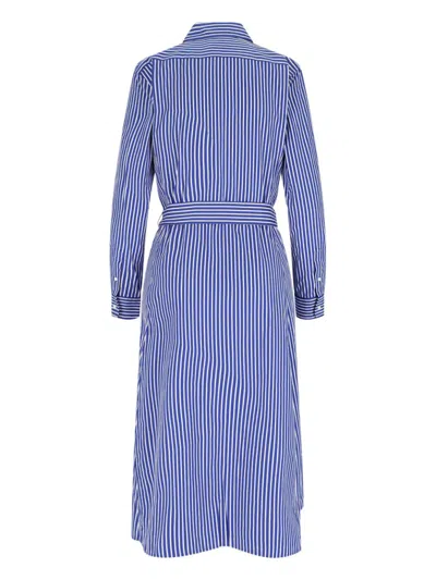 Polo Ralph Lauren Embroidered Poplin Shirt Dress With Belted Waist In Blue