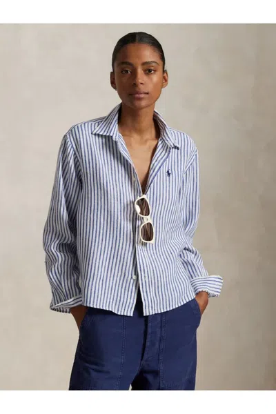 Polo Ralph Lauren Multicolor Striped Linen Shirt With Button-down Front In Blue